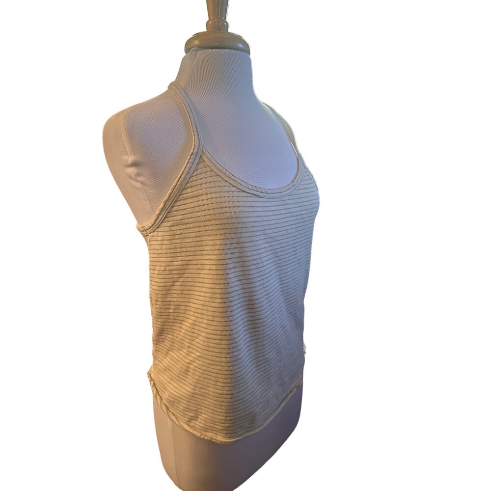 Women L Nico Nico Racerback Cream Stripe Tank Top Hemp Organic Cotton USA-Made